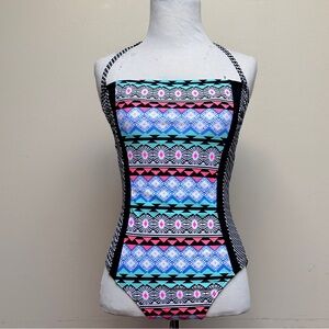 Old Navy Aztec Print Halter One Piece Swimsuit Multi Color NWOT